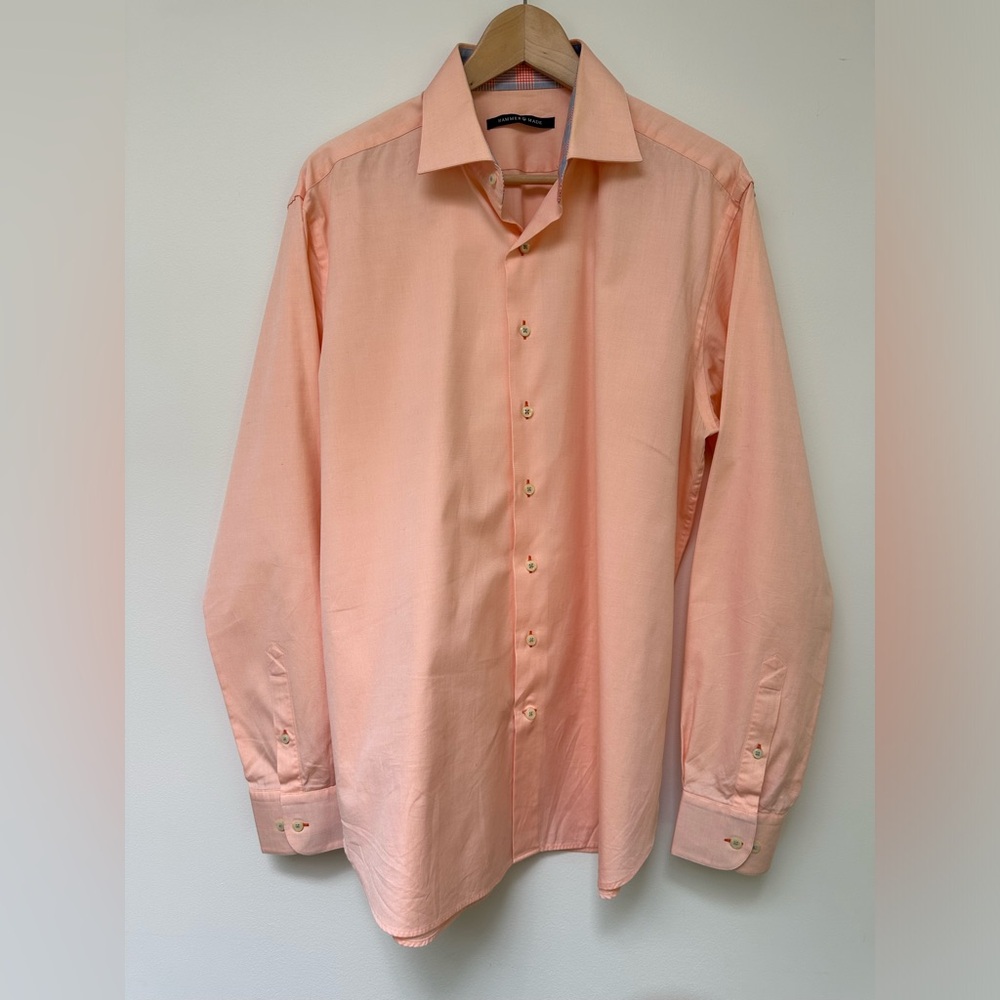 Hammermade Peach (w/contrast cuff & collar) Button Up Dress Shirt - Sz 41/16